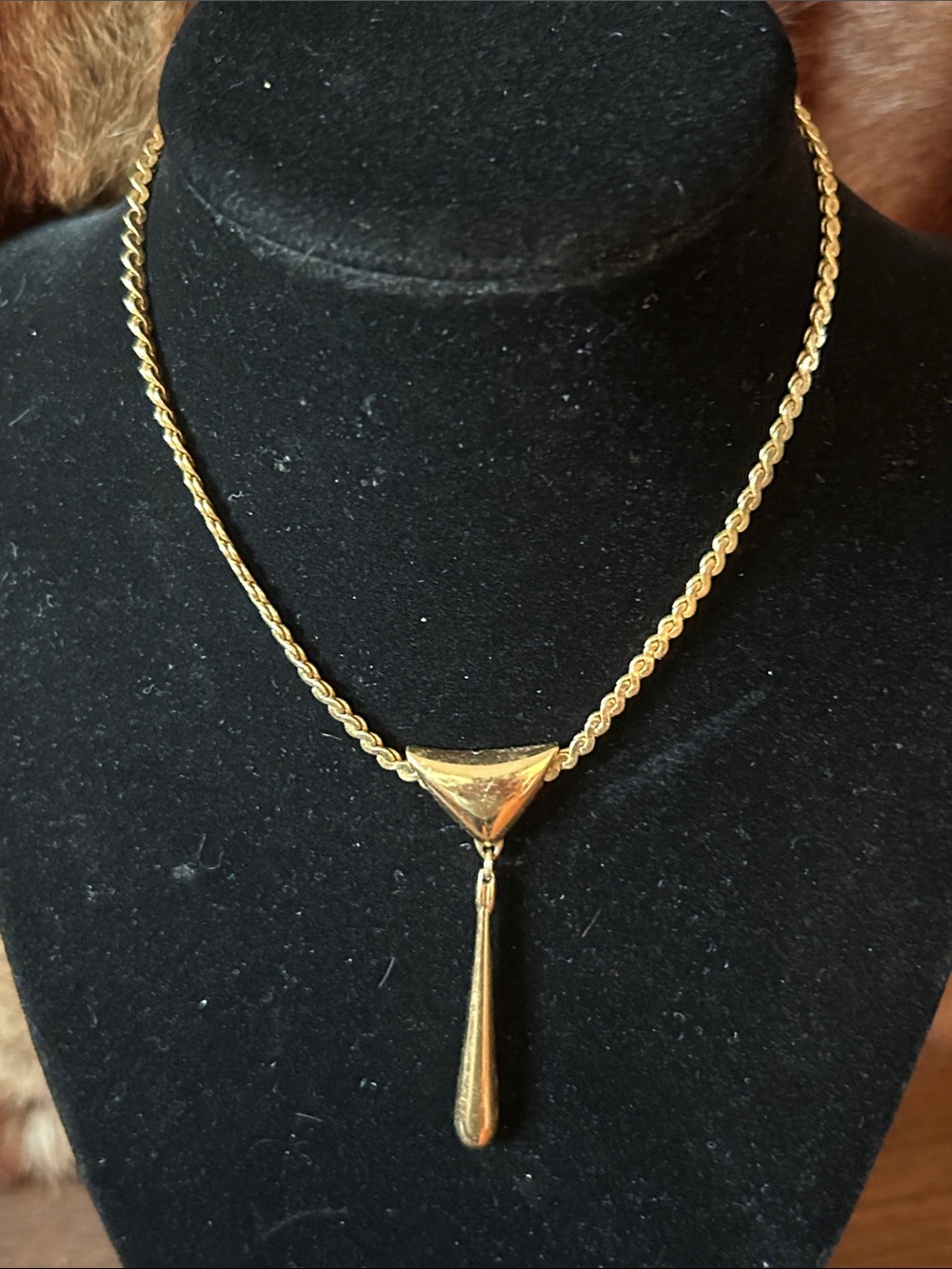 Monet Gold-Tone Triangle Pendant Necklace with Teardrop Drop